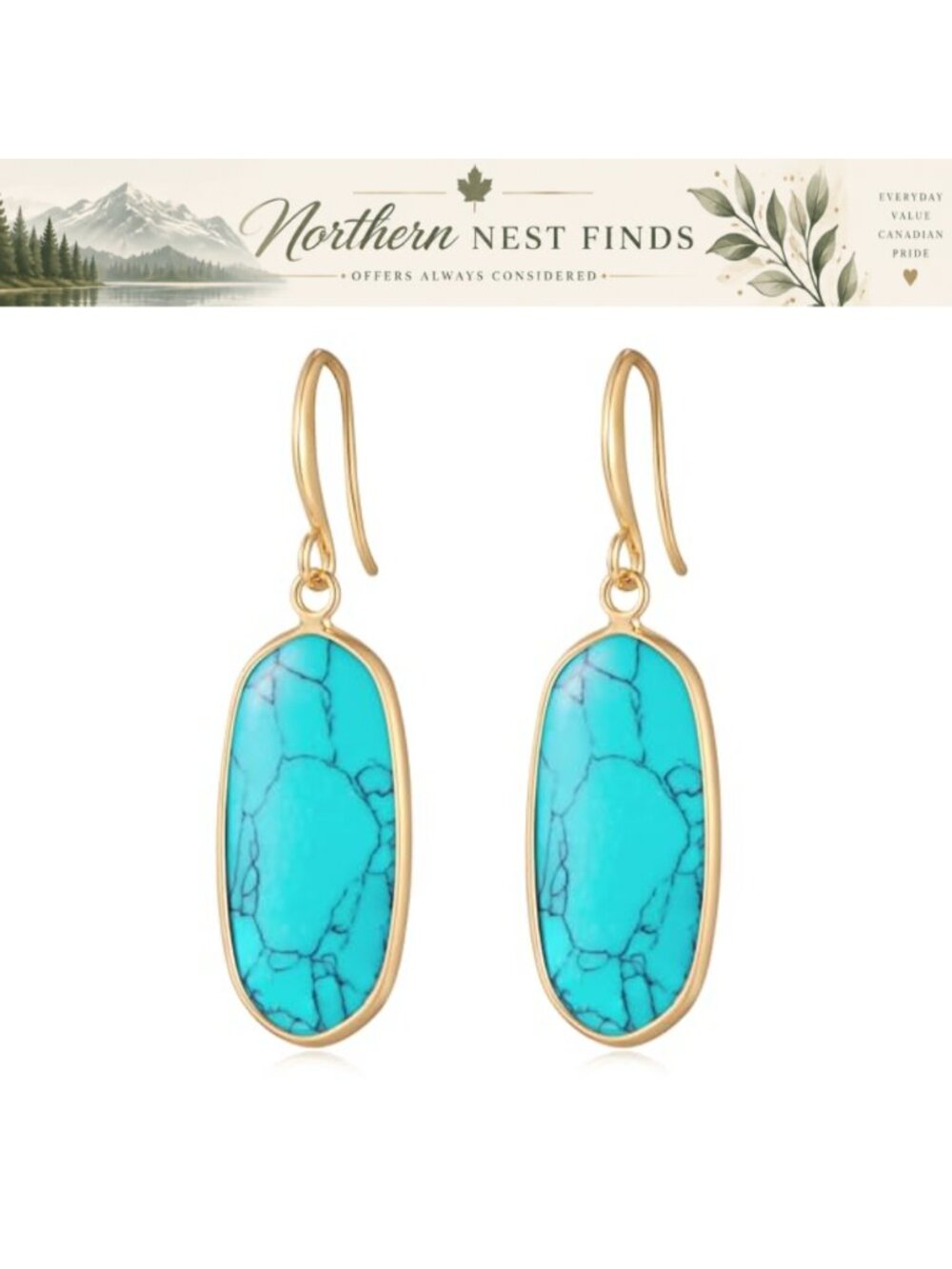 Gold Plated Natural Stone Bohemian Drop Dangle Earrings